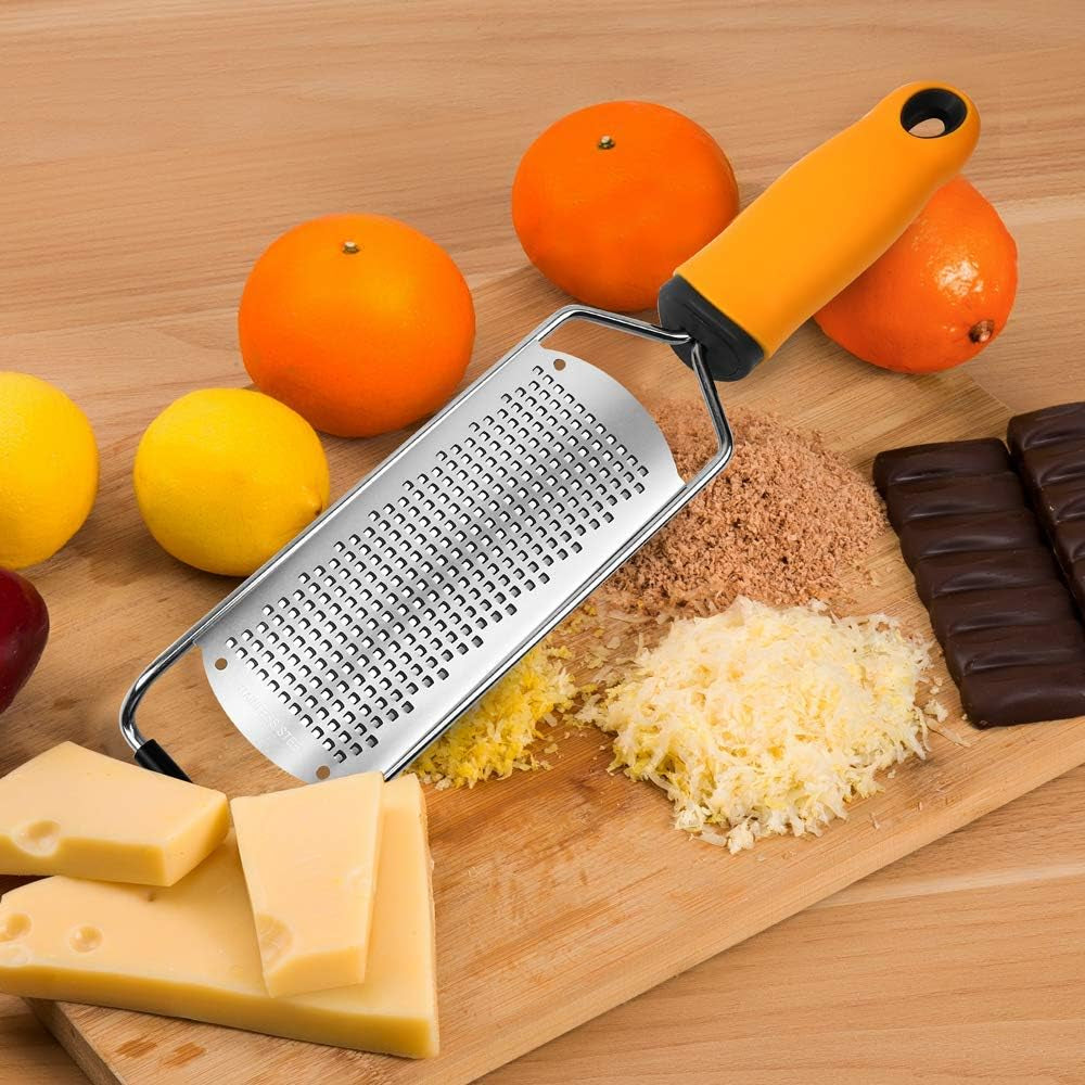Pro Zester Grater, Lemon Zester, Parmesan, Ginger, Garlic, Chocolate, with Razor-Sharp Stainless Steel Blade, Protective Cover and Cleaning Brush, Dishwasher Safe, by
