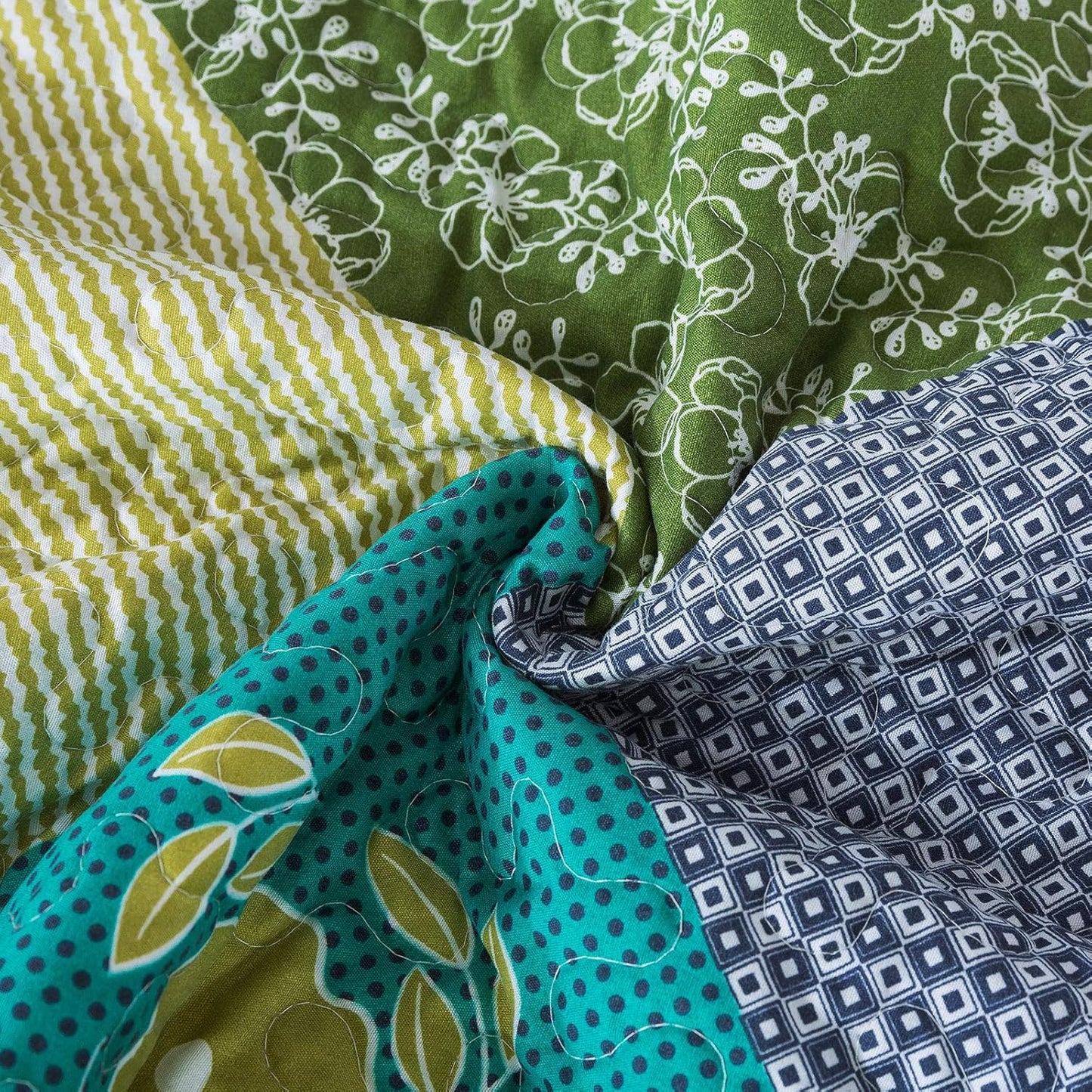 Quilt Set King Size - 3 Piece Microfiber Bedspread Reversible Coverlet Patchwork Bedding Set Lightweight Bedcover Floral Bedspreads All Season Quilts-Turquoise