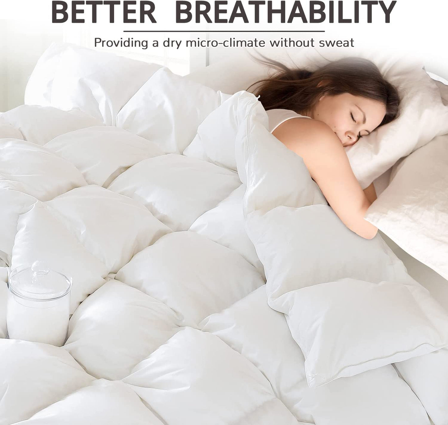 King Size down Comforter - All Season Duvet Insert with Medium Warmth, Soft and Noiseless Shell,8 Corner Tabs, and Machine Washable - White