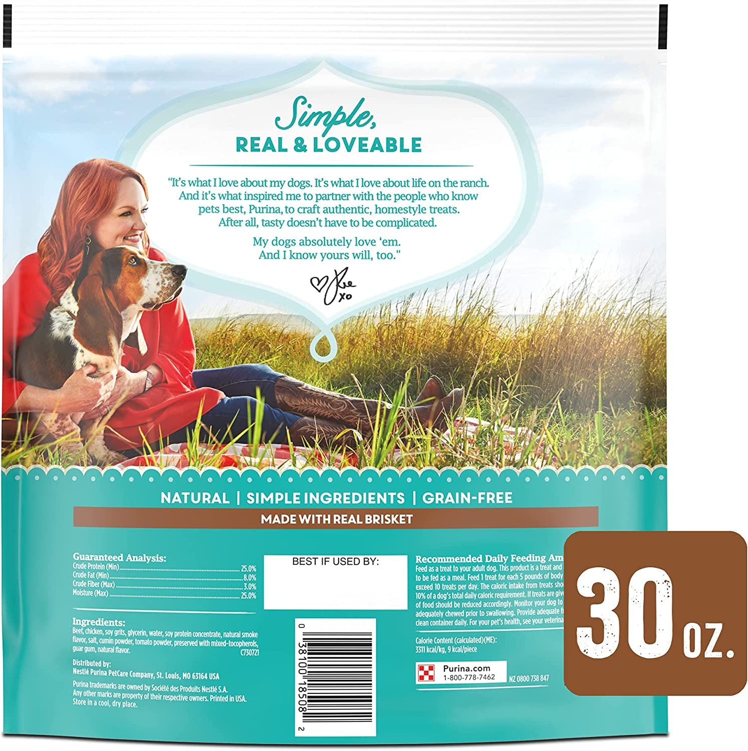 Natural, Grain Free Dog Treats, Beef & Brisket Recipe BBQ Style Cuts - 30 Oz. Pouch