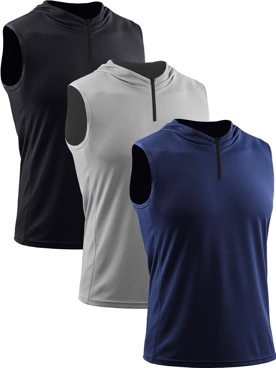 Men'S Running Tank Tops 3 Pack Sleeveless Workout Athletic Shirts with Hoods