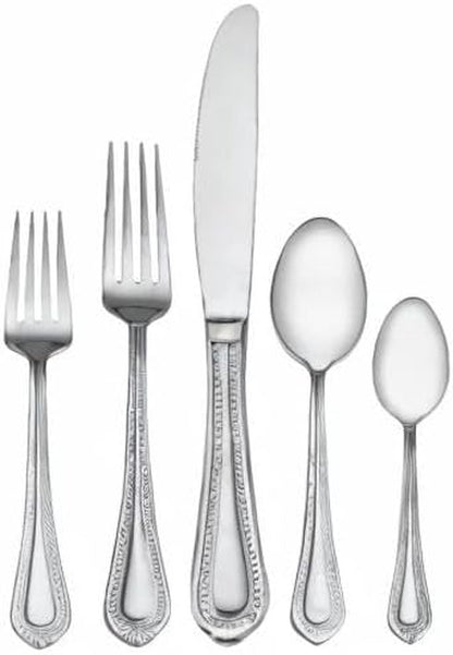 Regent Bead 65-Piece Flatware Set for 12, 18/10 Stainless Steel Silverware with Full Service and Serving Utensils, Classic Beaded Edge Design