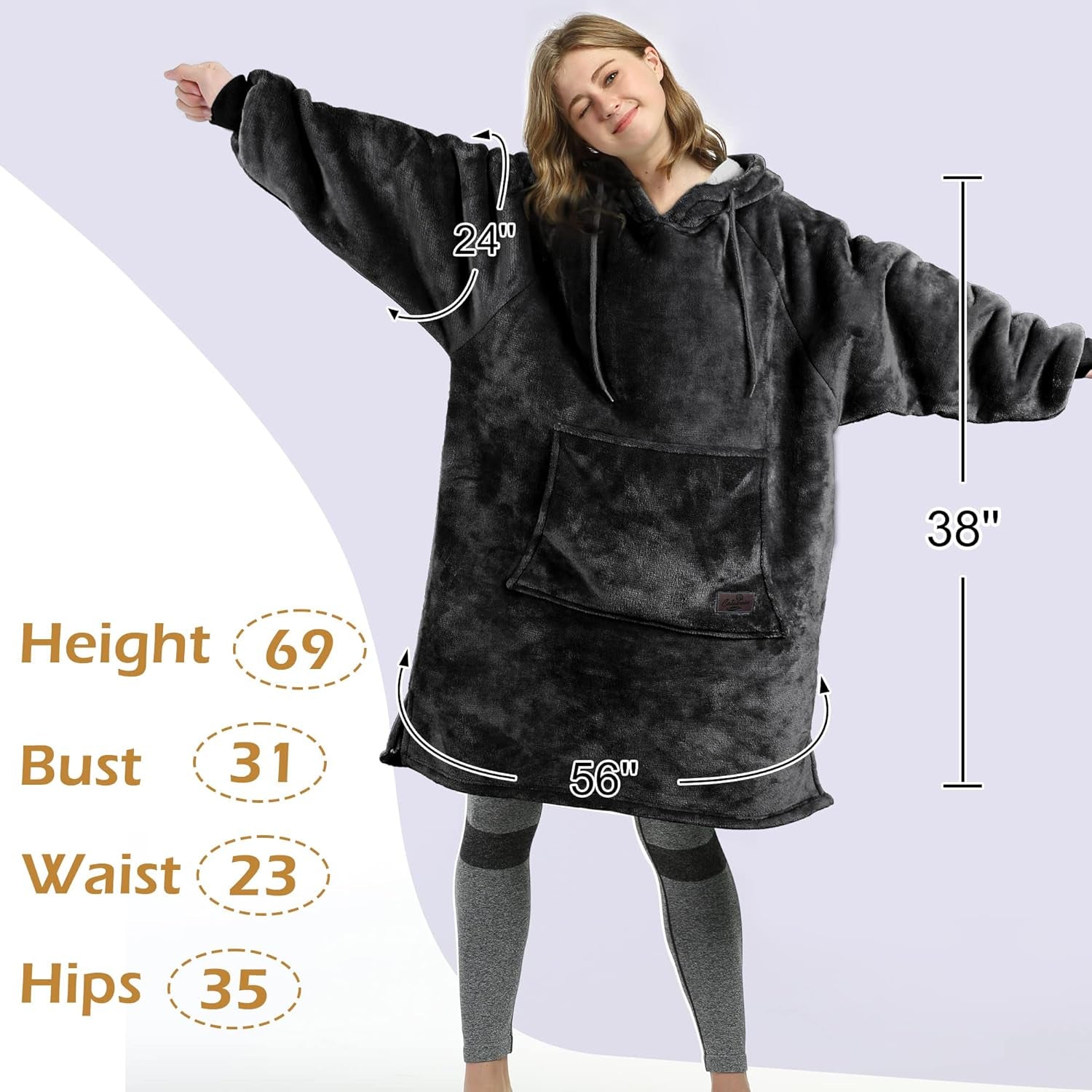 Women’S Sherpa Hoodie Sweatshirt Dress, Casual Snuggle Wearable Blanket Pullover Sweater with Kangaroo Pocket, Warm and Soft, Gift for Her