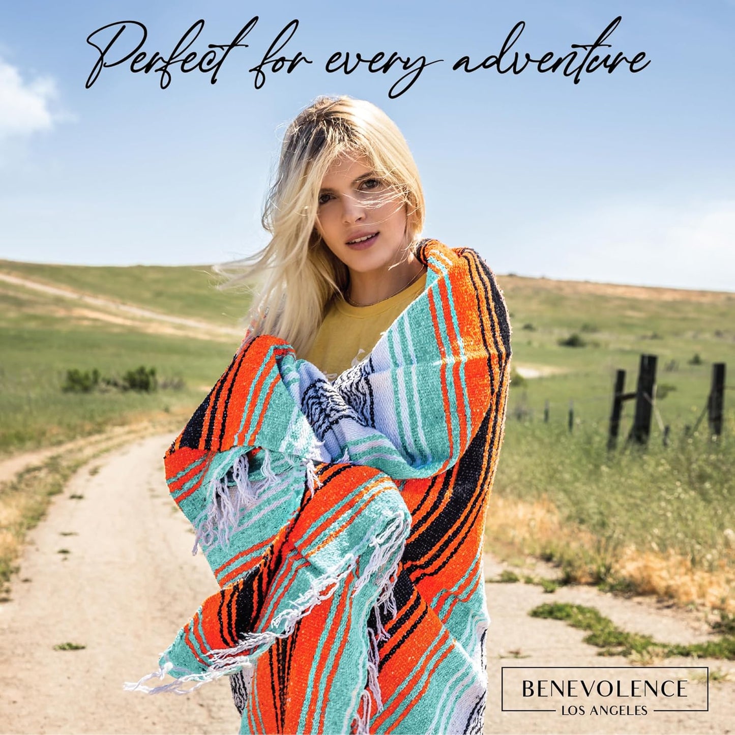 Authentic Handwoven Mexican Blanket | Yoga Blankets, Outdoor, Picnic, Beach, Camping | Equestrian Saddle | Serape 50X70 Inches - Bright Mandarin, Pack of 1