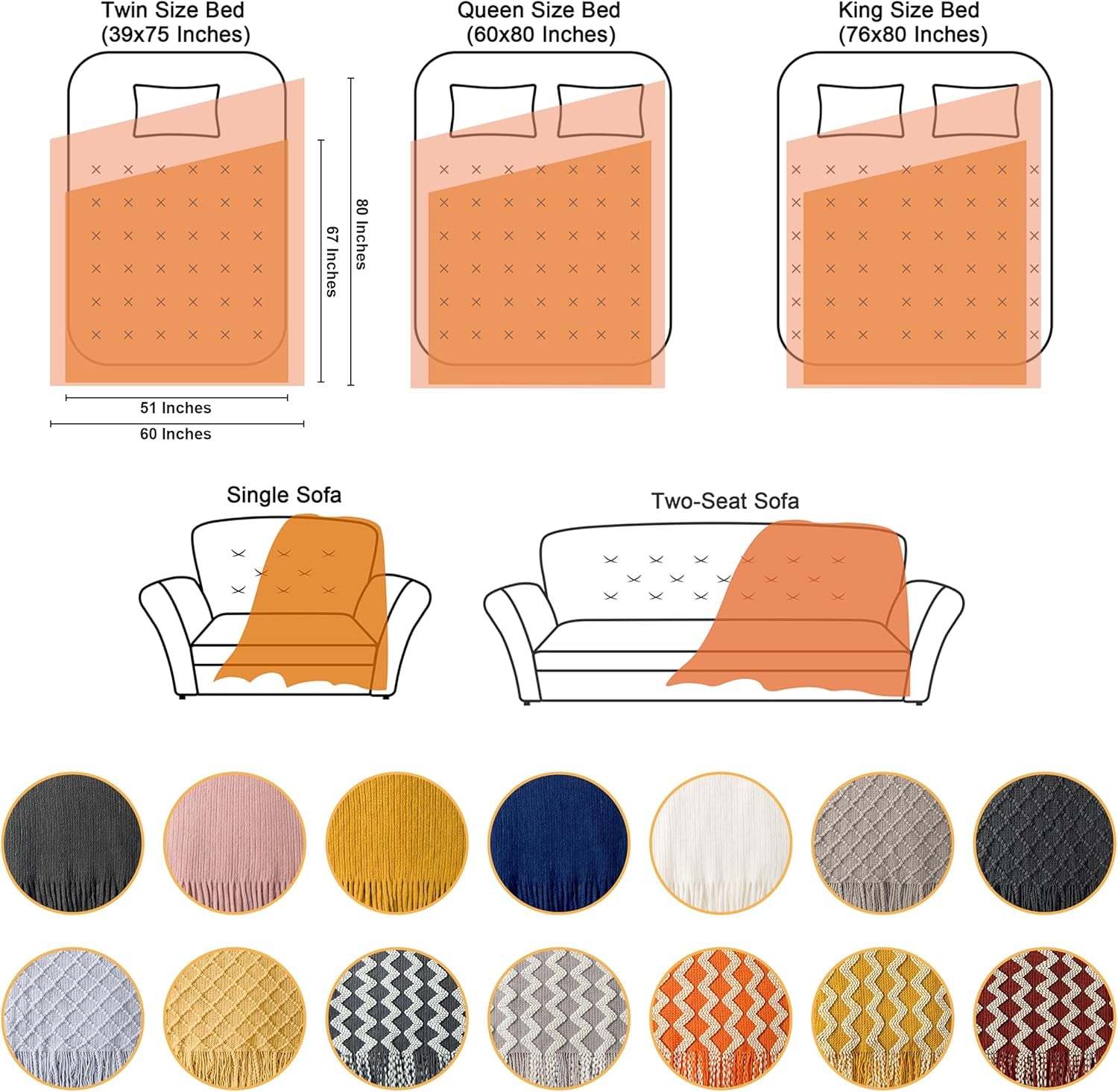 Acrylic Knitted Throw Blanket, Lightweight and Soft Cozy Decorative Woven Blanket with Tassels for Travel, Couch, Bed, Sofa, 51X67 Inches, Taupe Checkered