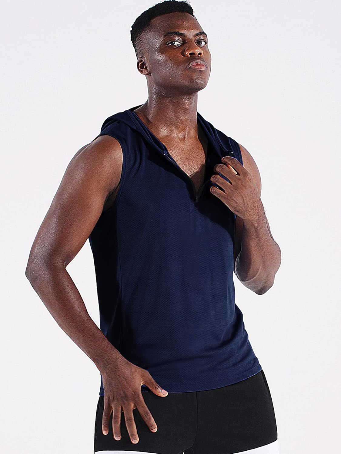 Men'S Running Tank Tops 3 Pack Sleeveless Workout Athletic Shirts with Hoods