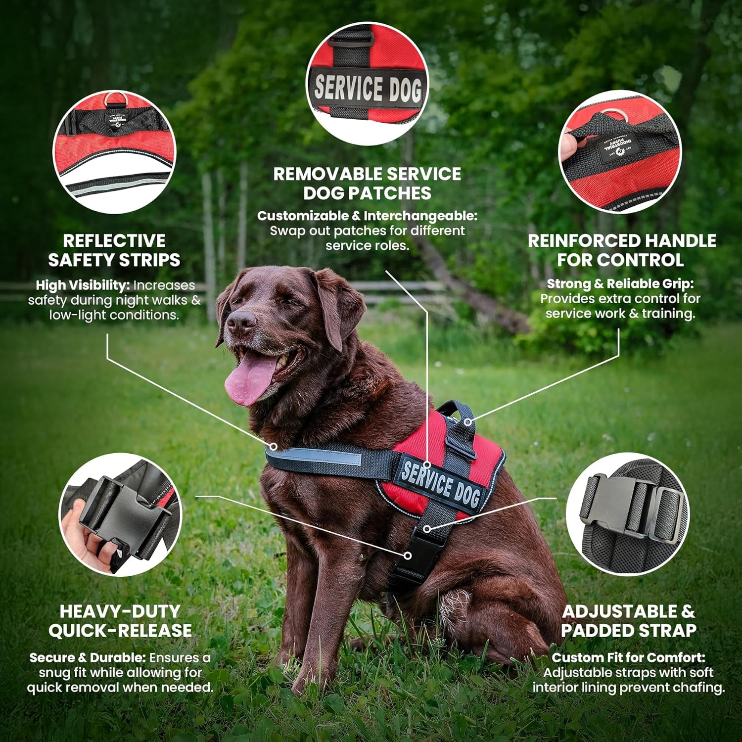 Service Dog Vest with Handle, No Pull Dog Harness for Large Dogs, Reflective Straps, Removable Patches Training Vest (Small - Large Breeds)