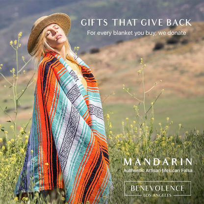 Authentic Handwoven Mexican Blanket | Yoga Blankets, Outdoor, Picnic, Beach, Camping | Equestrian Saddle | Serape 50X70 Inches - Bright Mandarin, Pack of 1