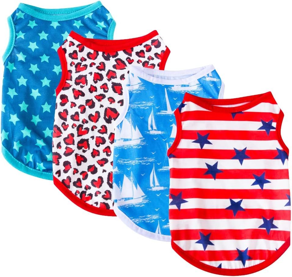 4 Pieces Dog Clothes for Dogs Girl Summer Pet T-Shirts Printed Apparels Puppy Outfits Cute Pattern for Small to Large Cat Dog (Star, X-Small)