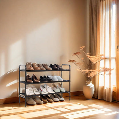 3 Tier Free Standing Shoe Rack, Metal Shoe Storage Shelf for 9-12 Pairs, Easy to Assemble, Entryway, Bedroom, Black