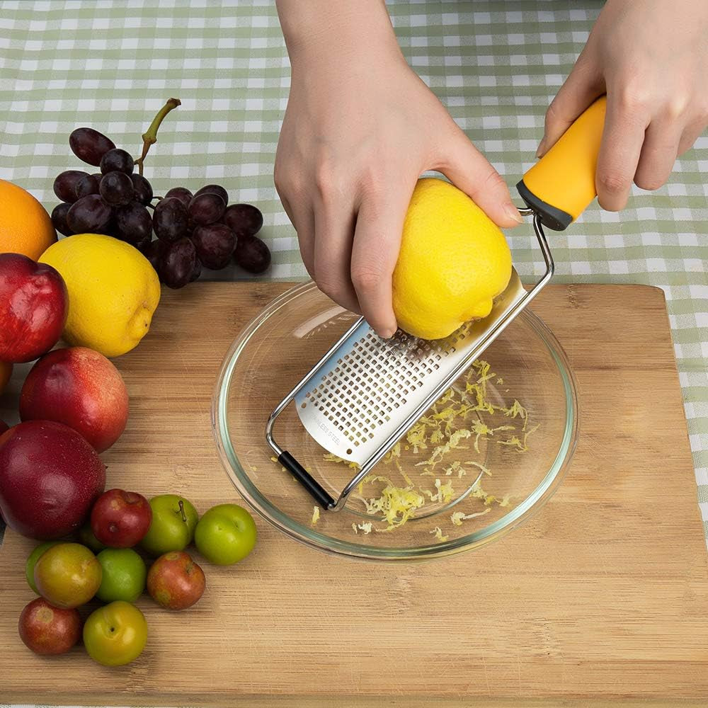 Pro Zester Grater, Lemon Zester, Parmesan, Ginger, Garlic, Chocolate, with Razor-Sharp Stainless Steel Blade, Protective Cover and Cleaning Brush, Dishwasher Safe, by