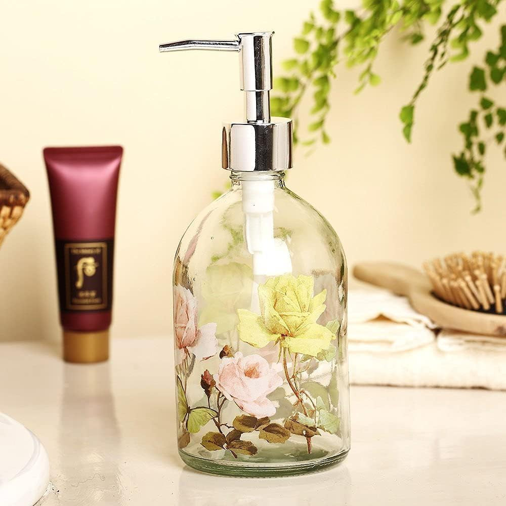 Glass Soap Dispenser Bottle with Pump,Refillable Liquid Hand Dispenser for Bathroom, Kitchen Soap Dispenser 17 Oz