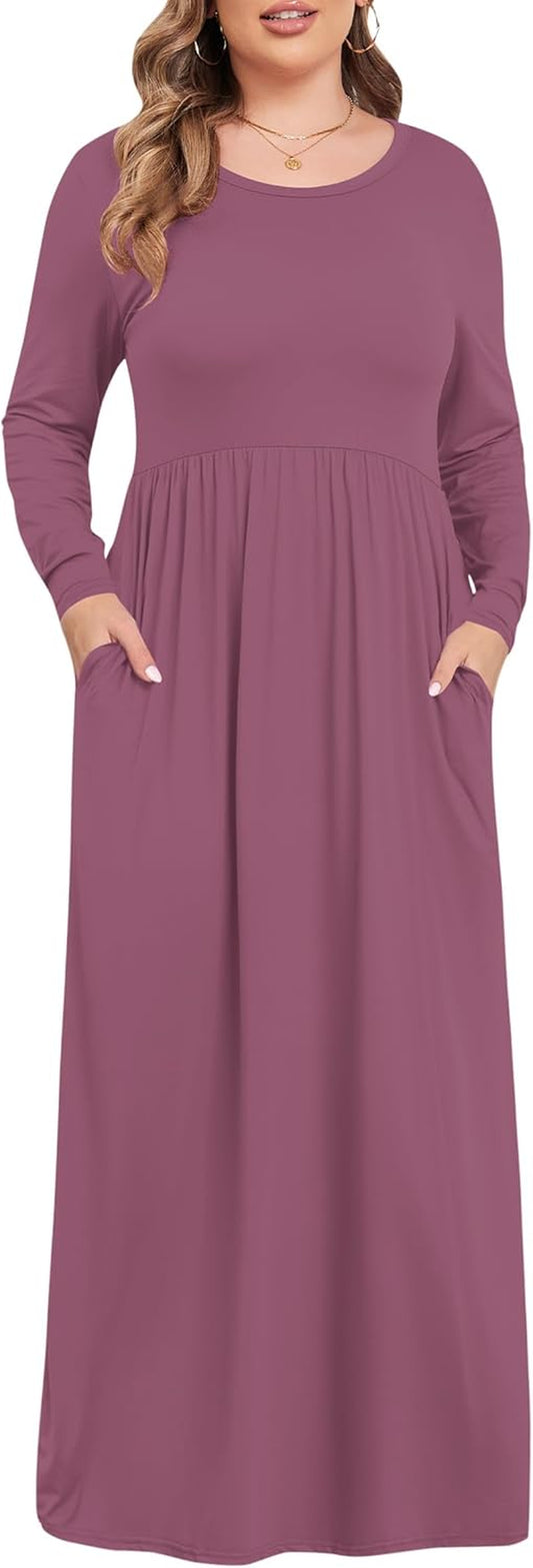 Women'S plus Size Maxi Dresses for Curvy Women Long Sleeve Casual Dress