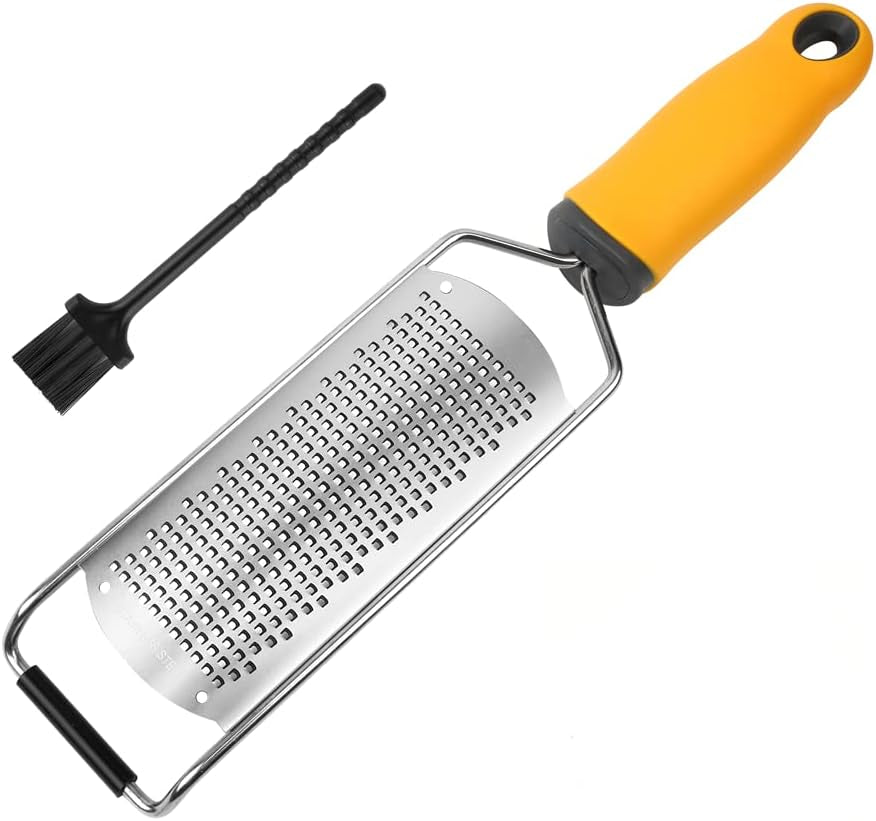 Pro Zester Grater, Lemon Zester, Parmesan, Ginger, Garlic, Chocolate, with Razor-Sharp Stainless Steel Blade, Protective Cover and Cleaning Brush, Dishwasher Safe, by