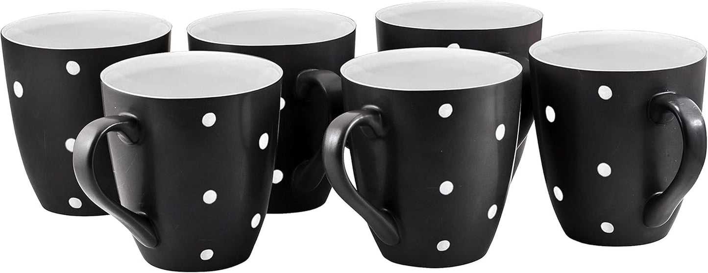 16 Oz Polka Dot Coffee Mug Set of 6, Large 16 Ounce Ceramic Mugcup Set in Black Polka Dot Design, Best Coffee Mug for Your Gift