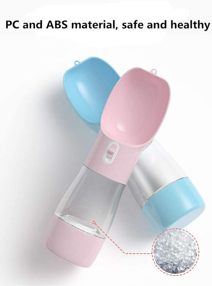 Portable Dog Water Bottle - Leak Proof Dog Water Dispenser with Bowl & Food Container, Dishwasher Safe Food Grade Plastic for Pet Puppy Outdoor Walking Hiking Travel Blue