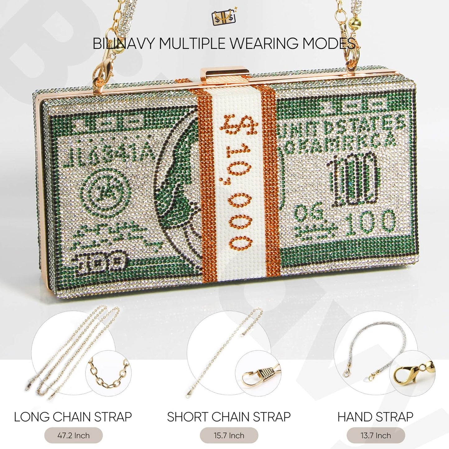 Money Clutch Purses for Women, Stack of Cash Dollars Crystal Clutch Purses, Women Diamond Evening Bags Party Cocktail Rhinestone Handbags, Wedding Dinner Bag, Green