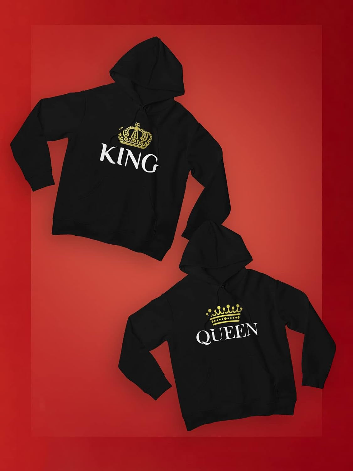 King & Queen Matching Couple Hoodie Set - His & Hers Pullover Hoodies - Valentine'S Day Gift for Couples Women Small / Men Medium