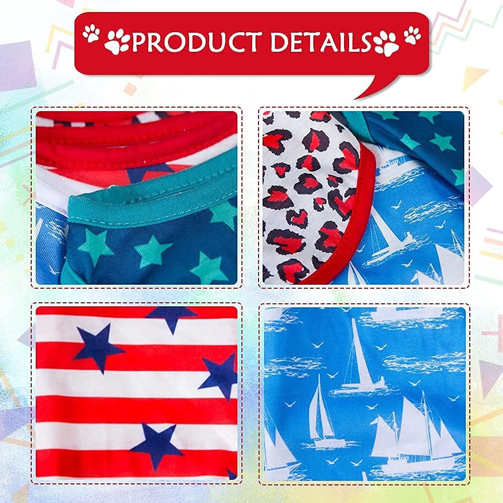 4 Pieces Dog Clothes for Dogs Girl Summer Pet T-Shirts Printed Apparels Puppy Outfits Cute Pattern for Small to Large Cat Dog (Star, X-Small)