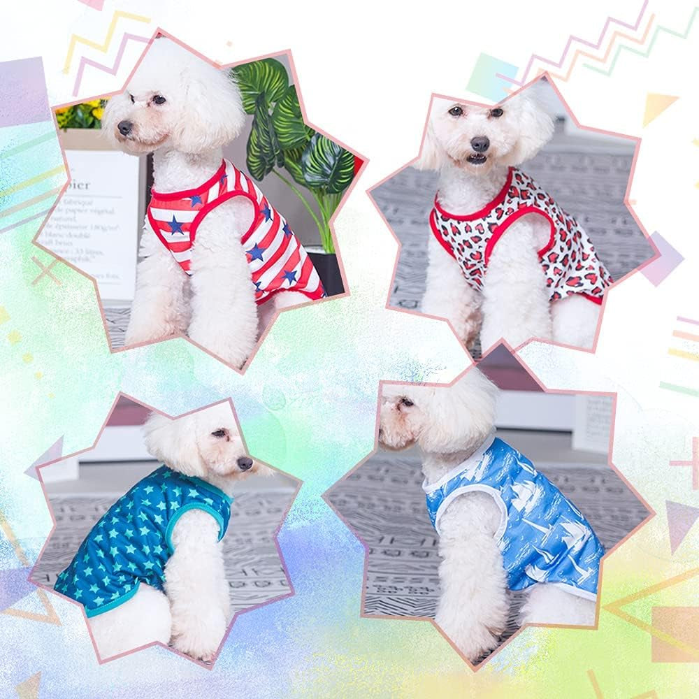 4 Pieces Dog Clothes for Dogs Girl Summer Pet T-Shirts Printed Apparels Puppy Outfits Cute Pattern for Small to Large Cat Dog (Star, X-Small)