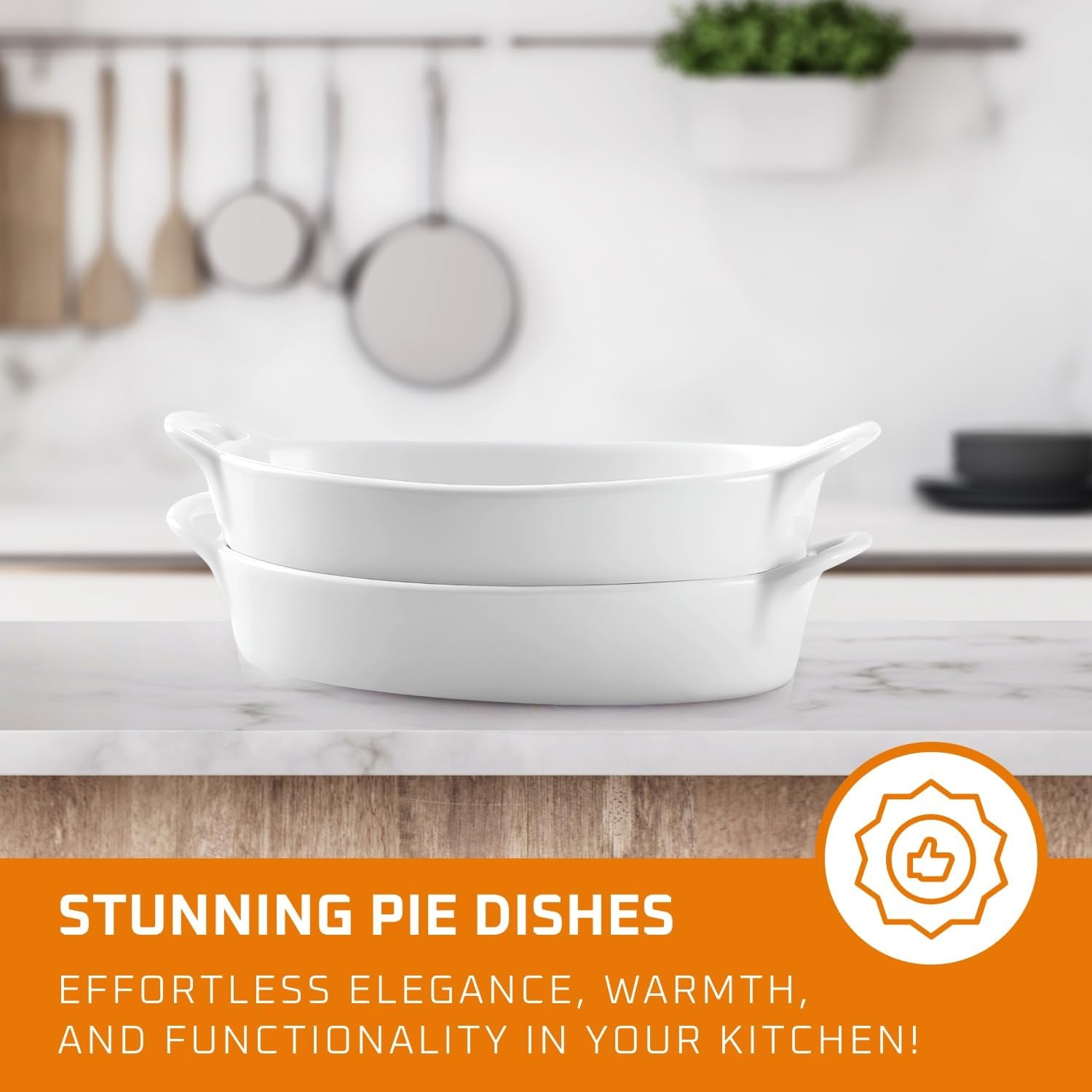 Oval Ceramic Deep Dish Pie Pan Set of 2 - White Baking Dish for Pie Baking and Serving Dishes - Durable Oven and Microwave Safe Bakeware - Thoughtful Gift for Baking Enthusiasts - 10X6-Inch