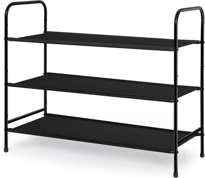 3 Tier Free Standing Shoe Rack, Metal Shoe Storage Shelf for 9-12 Pairs, Easy to Assemble, Entryway, Bedroom, Black