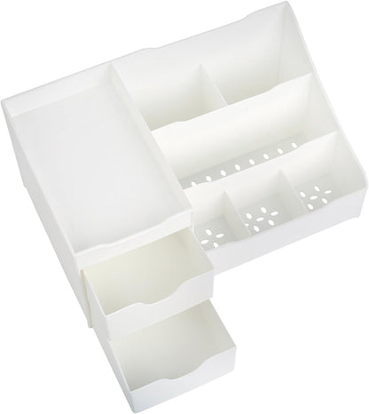 Cosmetic Storage Organizer - Sitting on Your Vanity, Bathroom Counter or Dresser - Easily Organize Your Cosmetics, Jewelry, Hair Accessories (White)