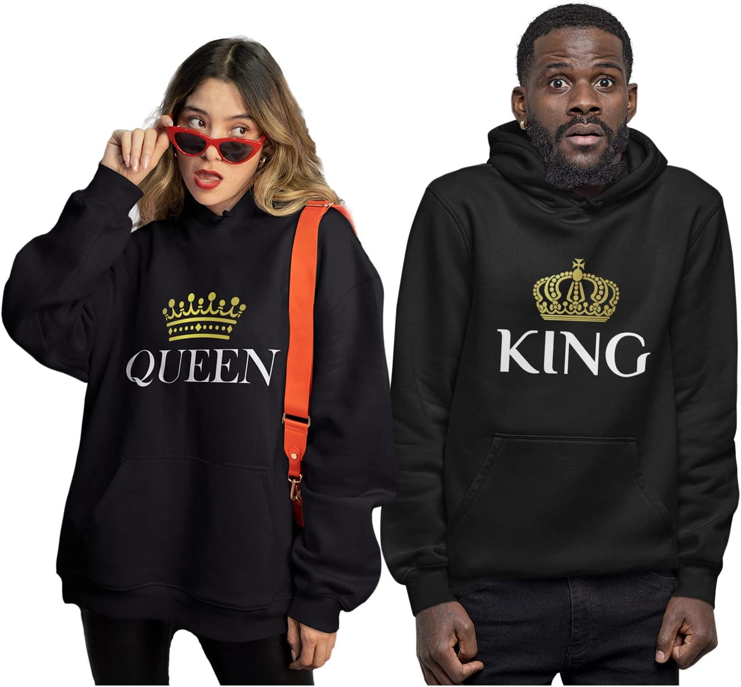 King & Queen Matching Couple Hoodie Set - His & Hers Pullover Hoodies - Valentine'S Day Gift for Couples Women Small / Men Medium