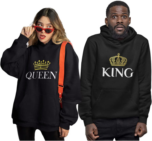King & Queen Matching Couple Hoodie Set - His & Hers Pullover Hoodies - Valentine'S Day Gift for Couples Women Small / Men Medium