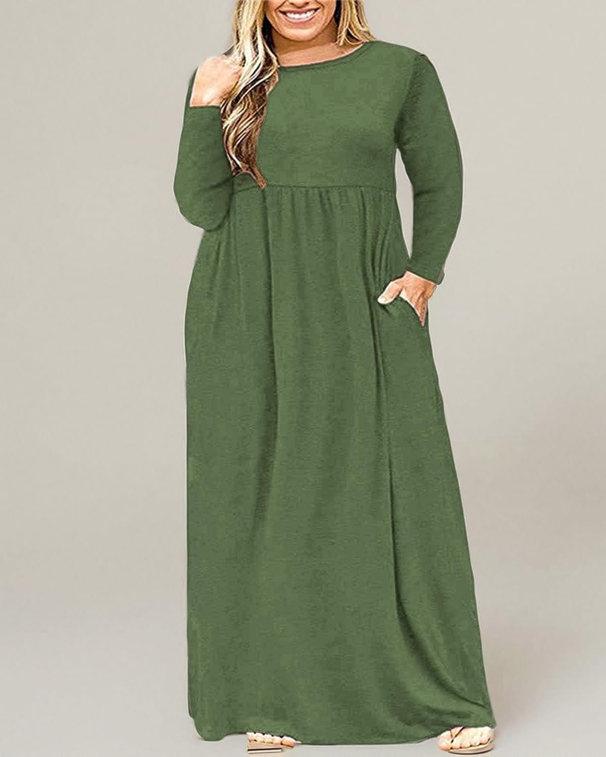 Women'S plus Size Maxi Dresses for Curvy Women Long Sleeve Casual Dress