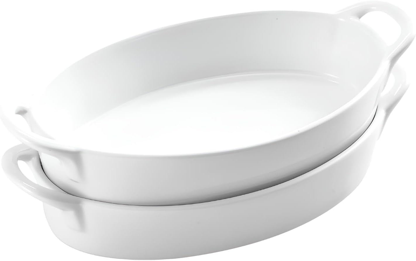 Oval Ceramic Deep Dish Pie Pan Set of 2 - White Baking Dish for Pie Baking and Serving Dishes - Durable Oven and Microwave Safe Bakeware - Thoughtful Gift for Baking Enthusiasts - 10X6-Inch