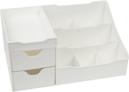 Cosmetic Storage Organizer - Sitting on Your Vanity, Bathroom Counter or Dresser - Easily Organize Your Cosmetics, Jewelry, Hair Accessories (White)