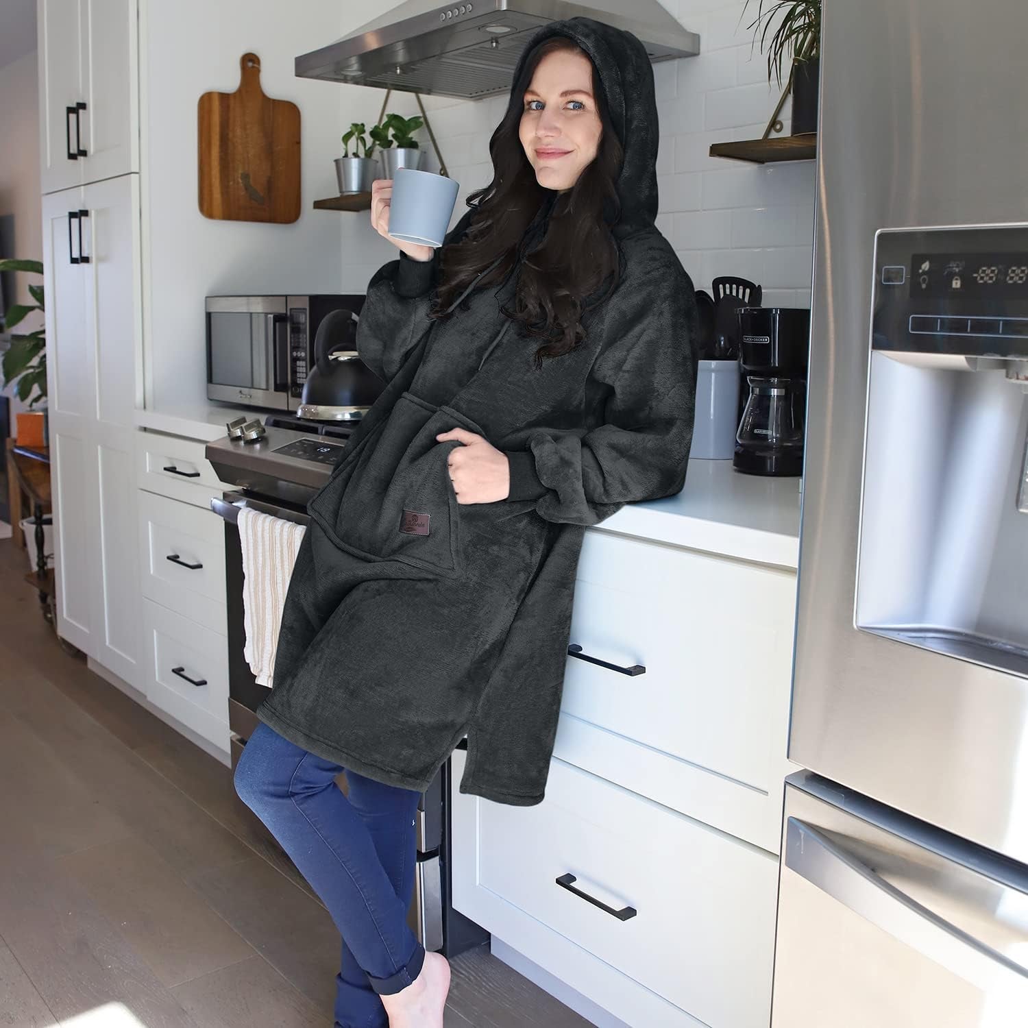 Women’S Sherpa Hoodie Sweatshirt Dress, Casual Snuggle Wearable Blanket Pullover Sweater with Kangaroo Pocket, Warm and Soft, Gift for Her