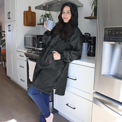 Women’S Sherpa Hoodie Sweatshirt Dress, Casual Snuggle Wearable Blanket Pullover Sweater with Kangaroo Pocket, Warm and Soft, Gift for Her