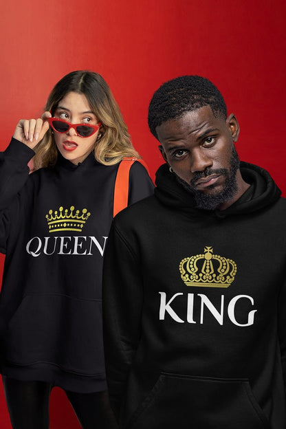 King & Queen Matching Couple Hoodie Set - His & Hers Pullover Hoodies - Valentine'S Day Gift for Couples Women Small / Men Medium