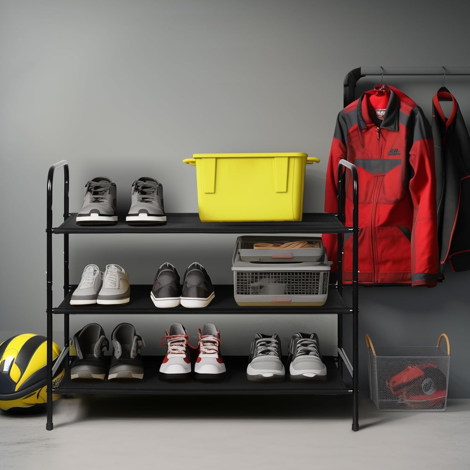 3 Tier Free Standing Shoe Rack, Metal Shoe Storage Shelf for 9-12 Pairs, Easy to Assemble, Entryway, Bedroom, Black