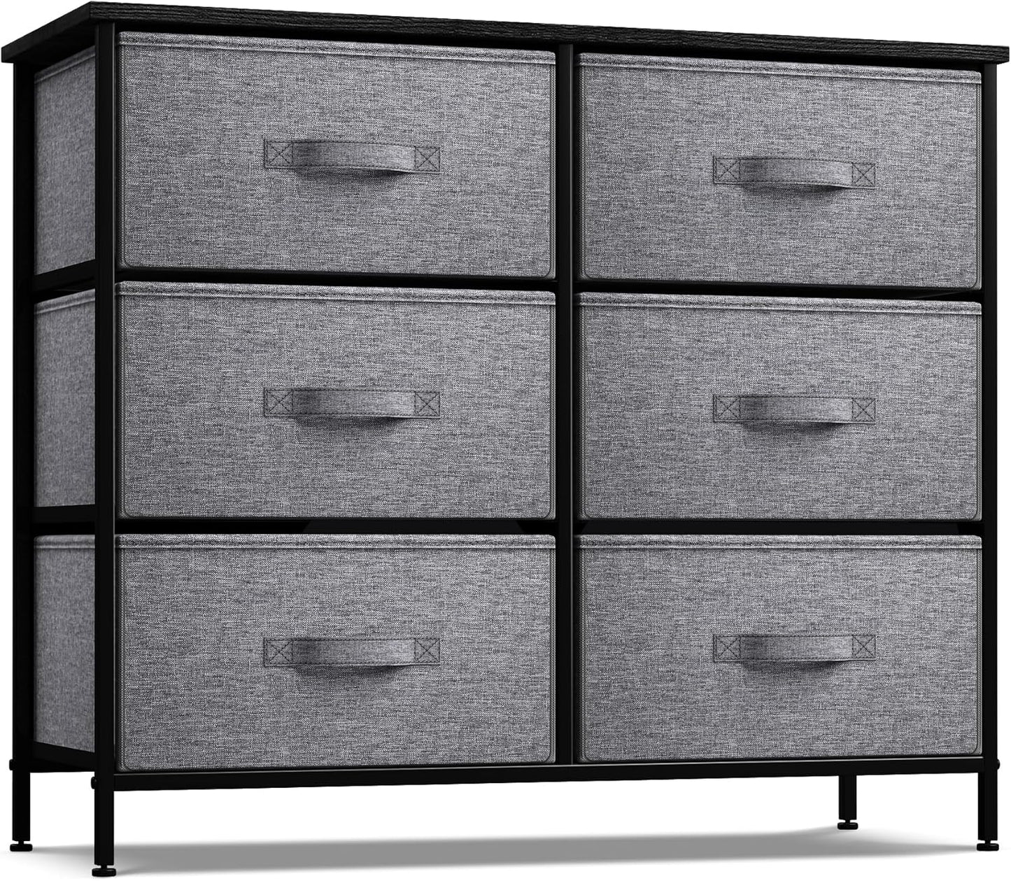 Dresser with 6 Drawers - Chest Organizer Unit with Steel Frame Wood Top & Handle Easy Pull Fabric Bins for Clothes - Storage Furniture for Bedroom, Hallway, Living Room, Nursery & Closet