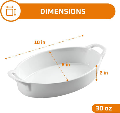 Oval Ceramic Deep Dish Pie Pan Set of 2 - White Baking Dish for Pie Baking and Serving Dishes - Durable Oven and Microwave Safe Bakeware - Thoughtful Gift for Baking Enthusiasts - 10X6-Inch