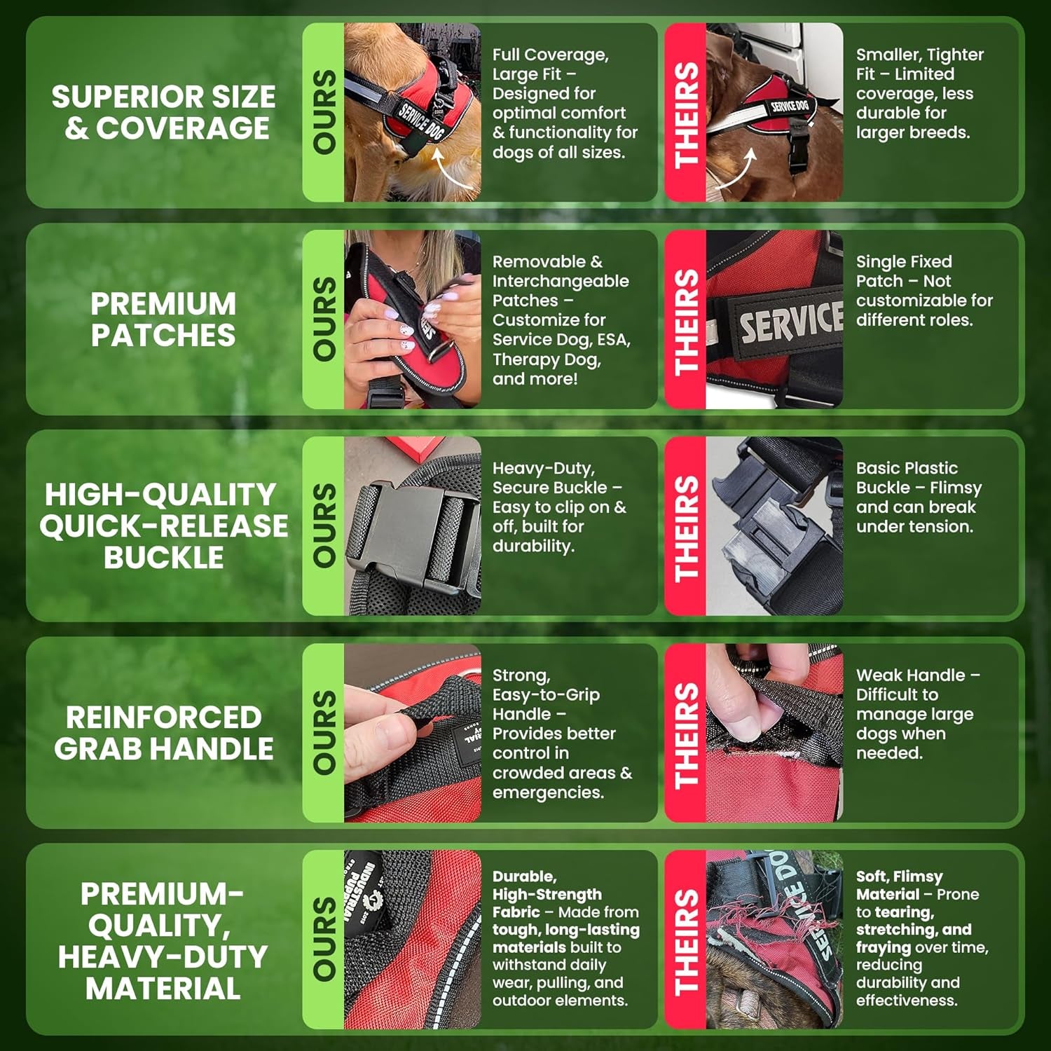 Service Dog Vest with Handle, No Pull Dog Harness for Large Dogs, Reflective Straps, Removable Patches Training Vest (Small - Large Breeds)