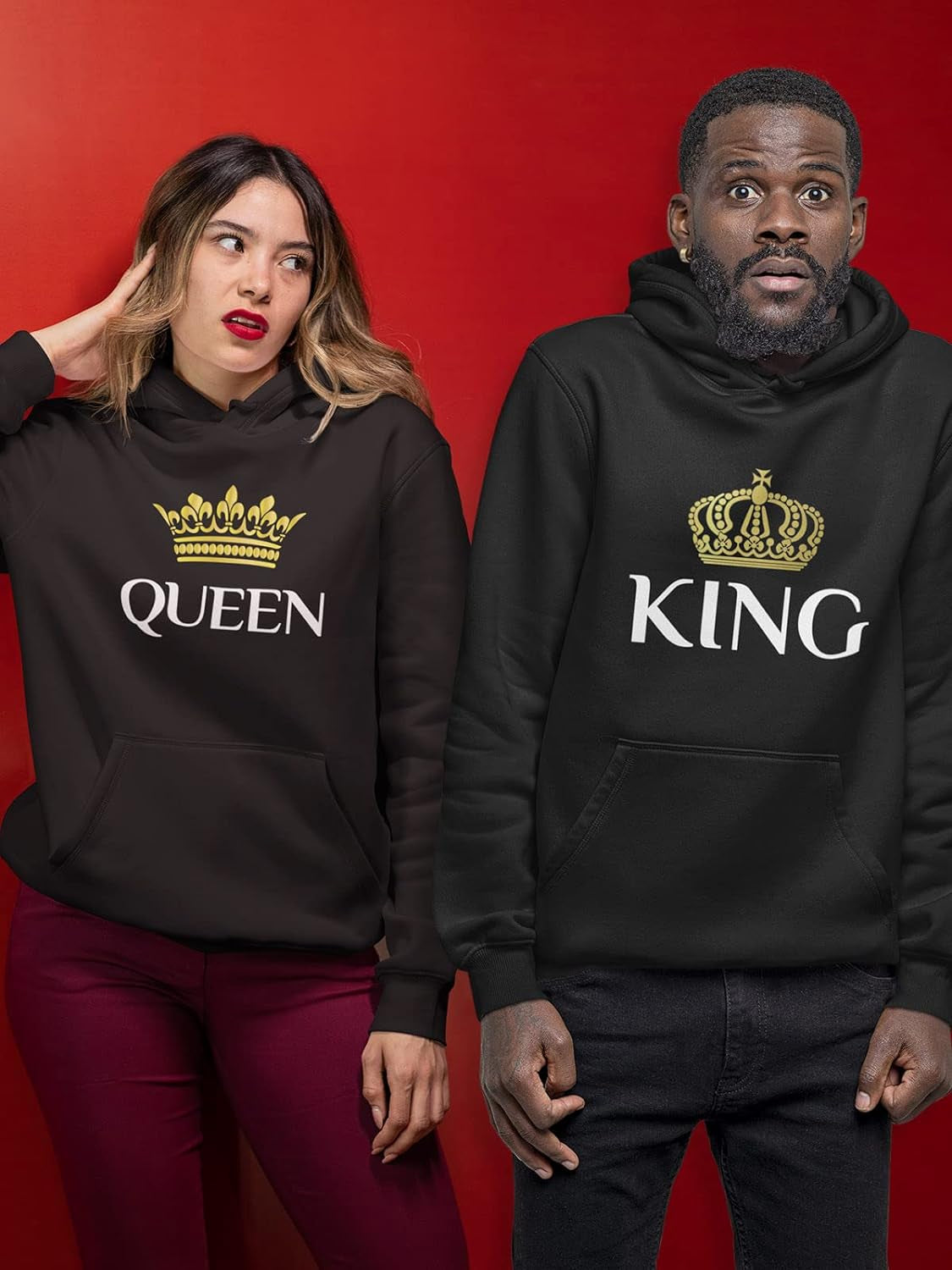 King & Queen Matching Couple Hoodie Set - His & Hers Pullover Hoodies - Valentine'S Day Gift for Couples Women Small / Men Medium