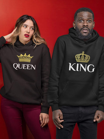 King & Queen Matching Couple Hoodie Set - His & Hers Pullover Hoodies - Valentine'S Day Gift for Couples Women Small / Men Medium
