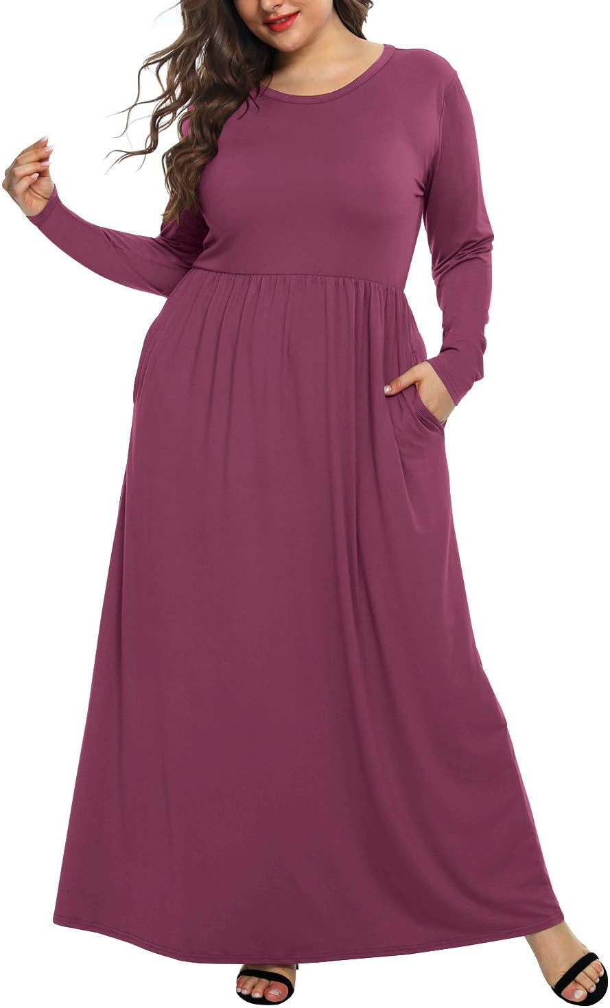 Women'S plus Size Maxi Dresses for Curvy Women Long Sleeve Casual Dress