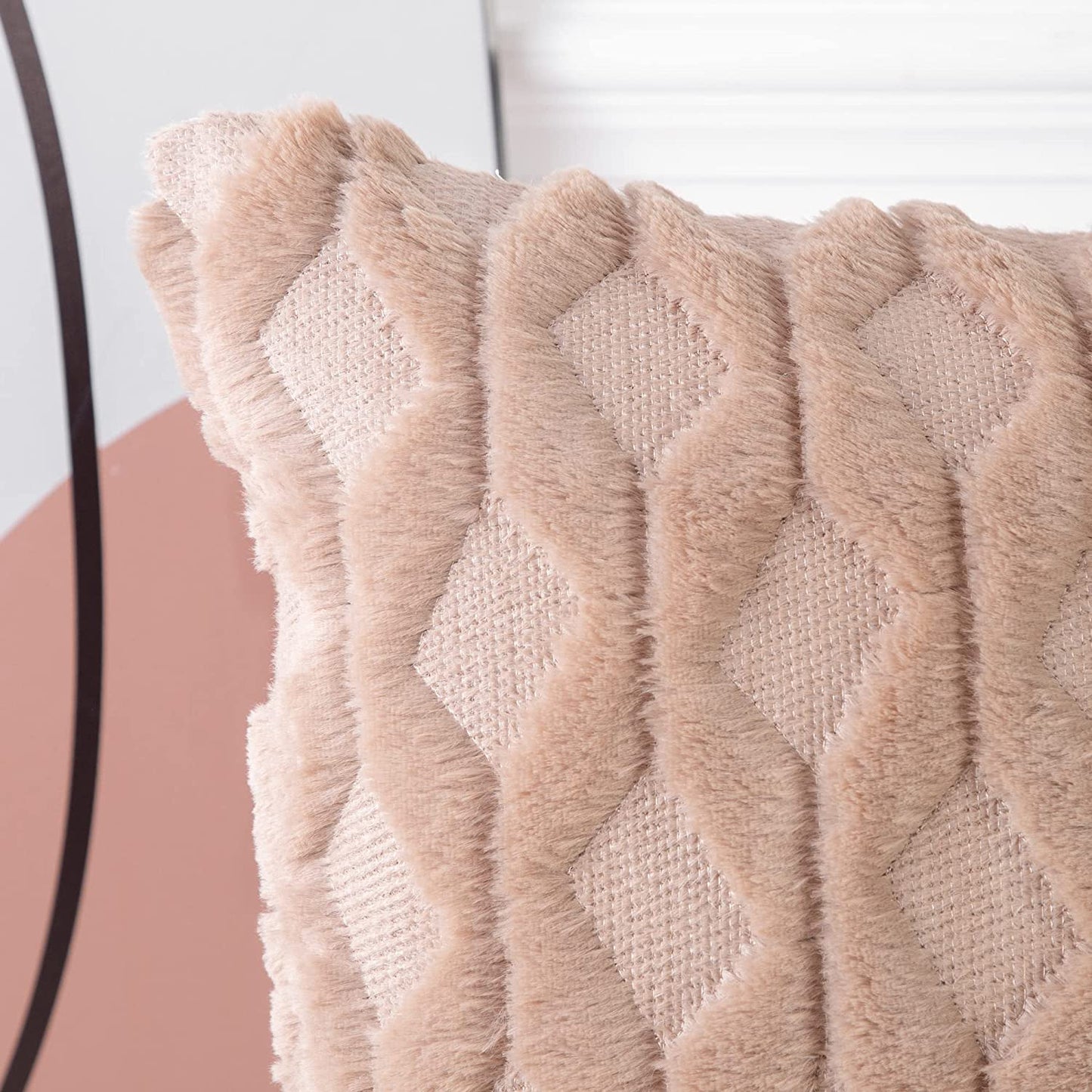 Set of 2 Soft Polyester Short Wool Velvet Decorative Throw Pillow Covers 26X26 Inch Light Brown Square Luxury Style Cushion Cases European Pillow Shell for Sofa Bedroom