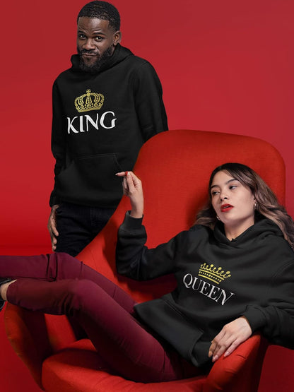 King & Queen Matching Couple Hoodie Set - His & Hers Pullover Hoodies - Valentine'S Day Gift for Couples Women Small / Men Medium