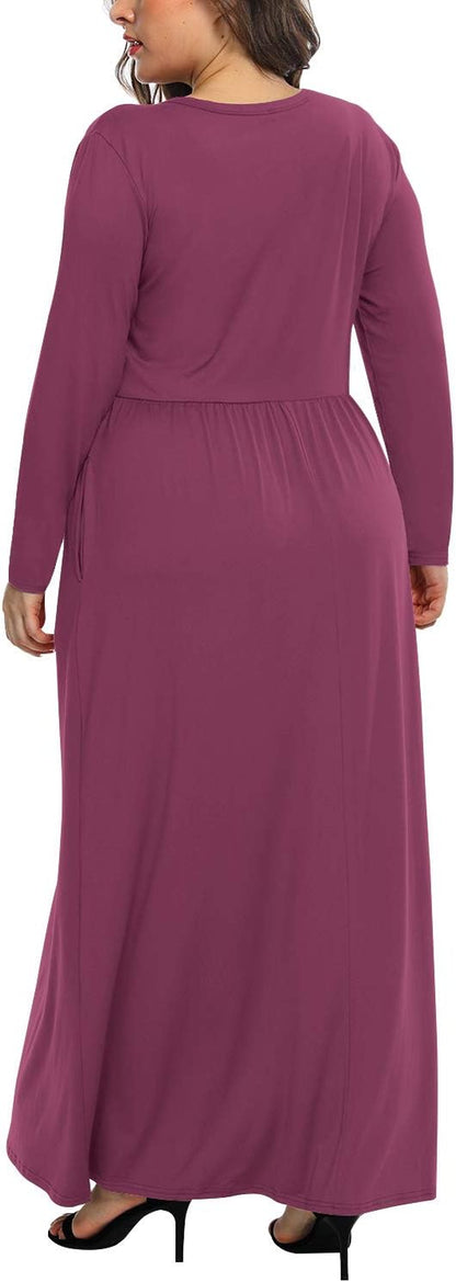 Women'S plus Size Maxi Dresses for Curvy Women Long Sleeve Casual Dress