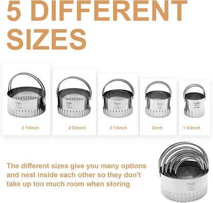 Fluted Edge Biscuit Cutter Set - round Circle Scone, Pastry, and Dough Cutters for Baking, Dumpling Skin, and Fondant