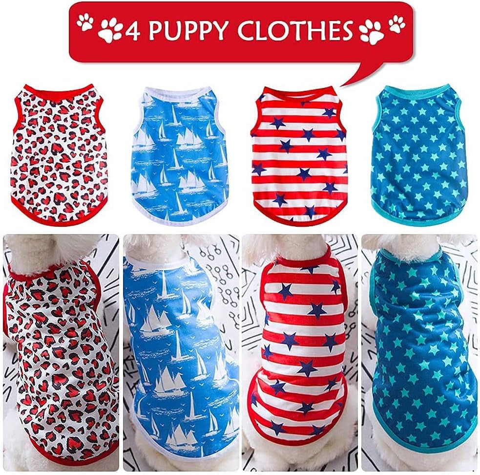 4 Pieces Dog Clothes for Dogs Girl Summer Pet T-Shirts Printed Apparels Puppy Outfits Cute Pattern for Small to Large Cat Dog (Star, X-Small)
