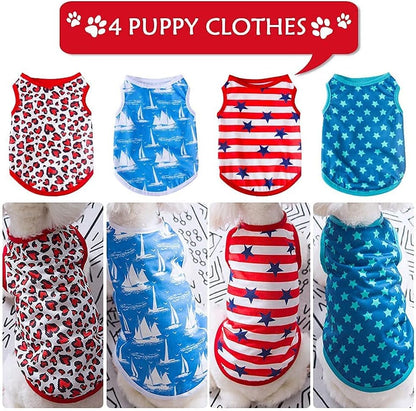 4 Pieces Dog Clothes for Dogs Girl Summer Pet T-Shirts Printed Apparels Puppy Outfits Cute Pattern for Small to Large Cat Dog (Star, X-Small)