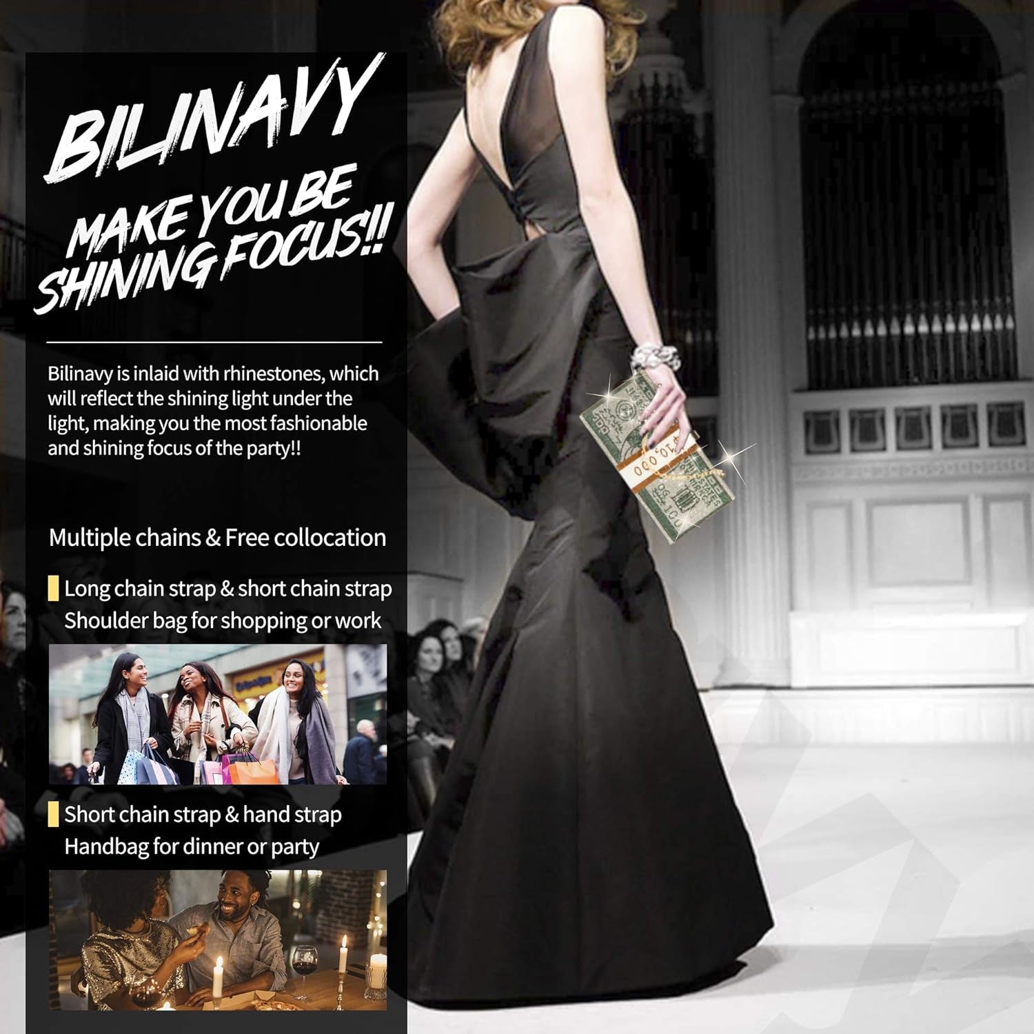 Money Clutch Purses for Women, Stack of Cash Dollars Crystal Clutch Purses, Women Diamond Evening Bags Party Cocktail Rhinestone Handbags, Wedding Dinner Bag, Green