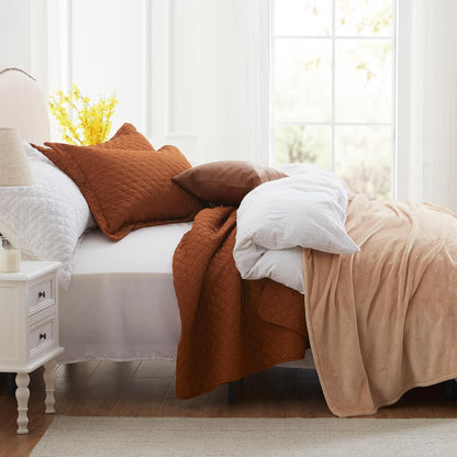 Quilt Set King Brunt Orange, Lightweight Comforter Bedspread Soft Reversible Coverlet King Size for All Season 3Pcs Rust Diamond Quilted Bedding Sets Bed Cover (1 Quilt 2 Pillow Shams)